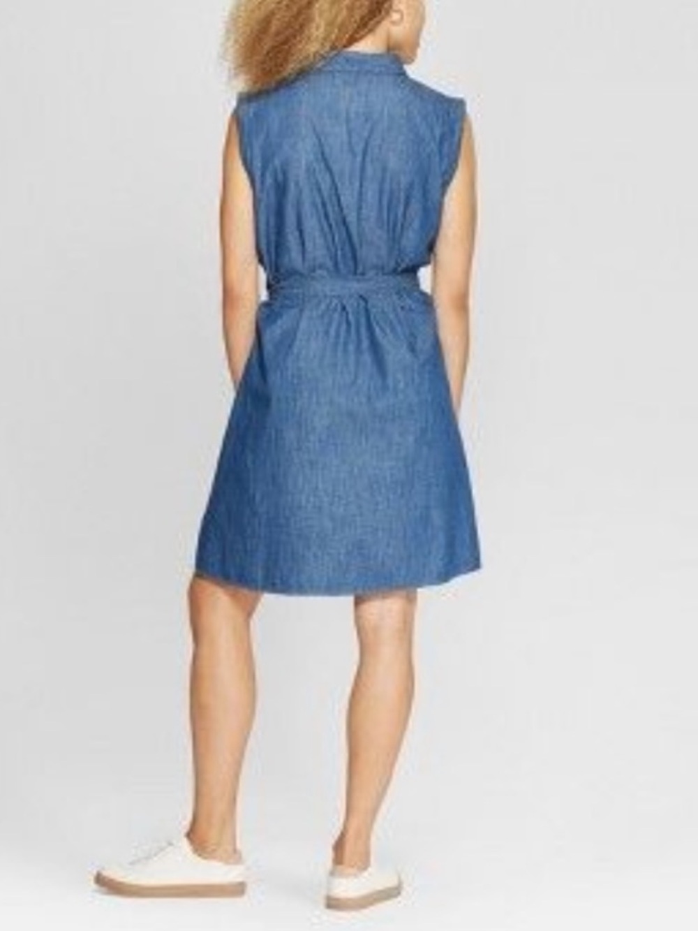 Universal Thread Chambray Denim Shirt Dress Belted Sleeveless M - Picture 5 of 15